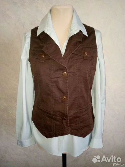 Джинсовая жилетка хлопок коричневая 46 размер