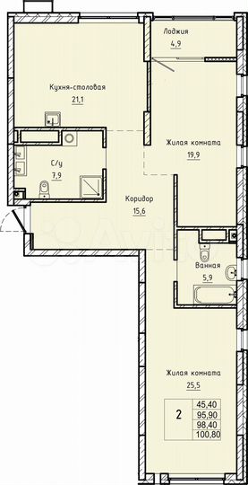 2-к. квартира, 98,4 м², 15/24 эт.