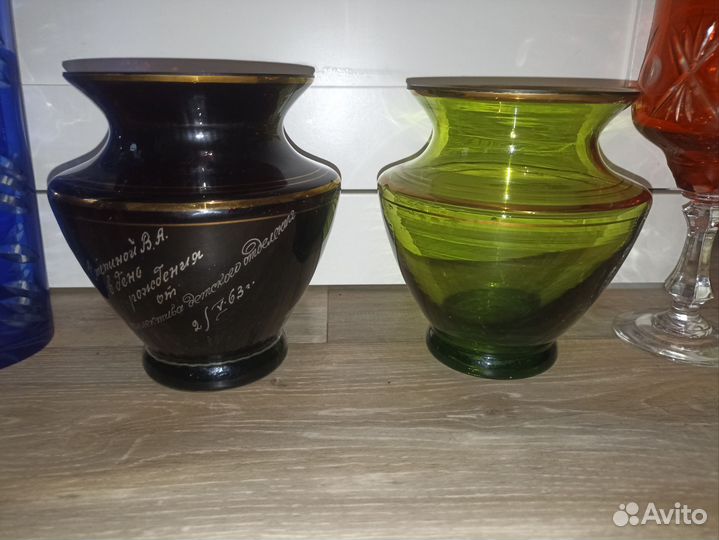 Цветное стекло СССР вазы бокалы