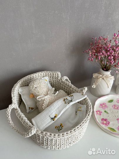 Люлька корзинка ручной работы, игрушки