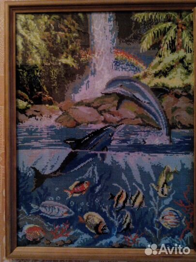 Картина в рамке, вышивка крестиком