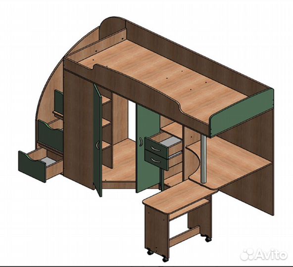 Кровать чердак со столом и шкафом