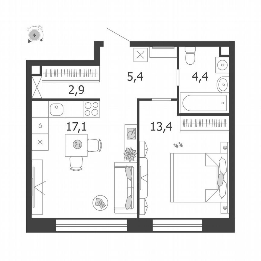 1-к. квартира, 43,2 м², 8/19 эт.