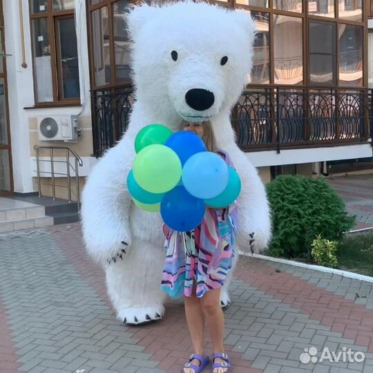 Белый мишка поздравление/Ростовая кукла/аниматор