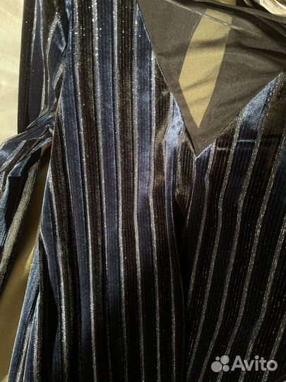 Бархатное платье с сеточкой синее винтаж