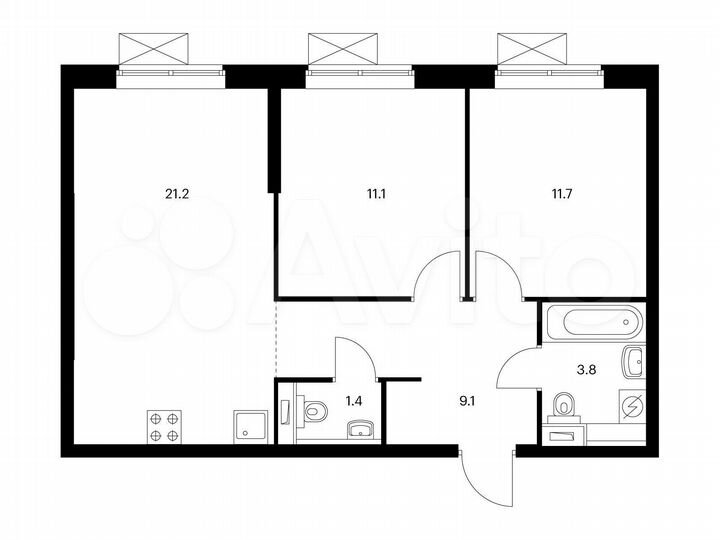 2-к. квартира, 58,3 м², 13/25 эт.