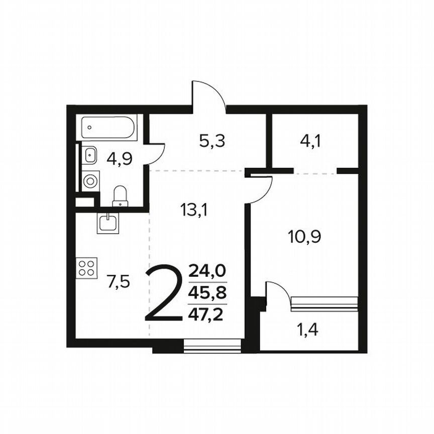 2-к. квартира, 47,2 м², 2/12 эт.