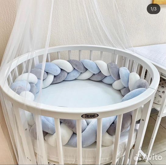 Кроватка для новорожденных круглая из бука