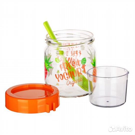 Банка для йогурта и мюсли с ложкой, 420мл, стекло
