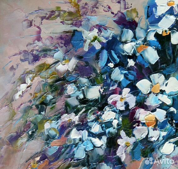 Картина с цветами. Букет ромашек в вазе