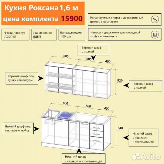 Кухня новая 1,6 метра Роксана