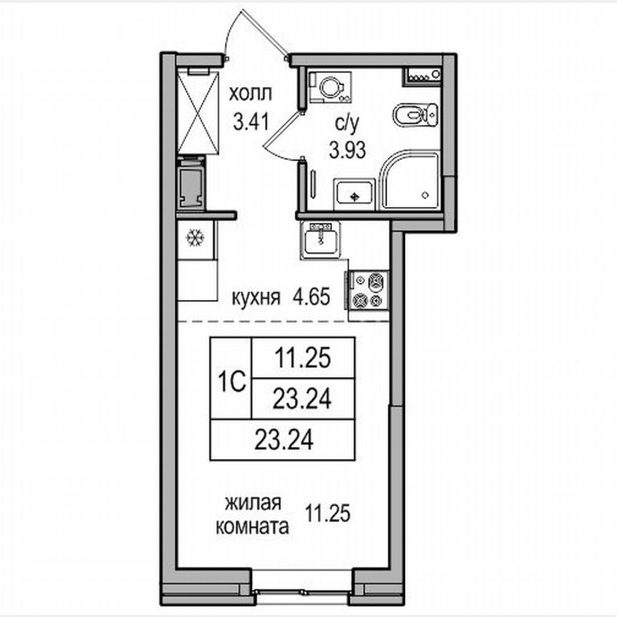 Квартира-студия, 23,7 м², 1/27 эт.