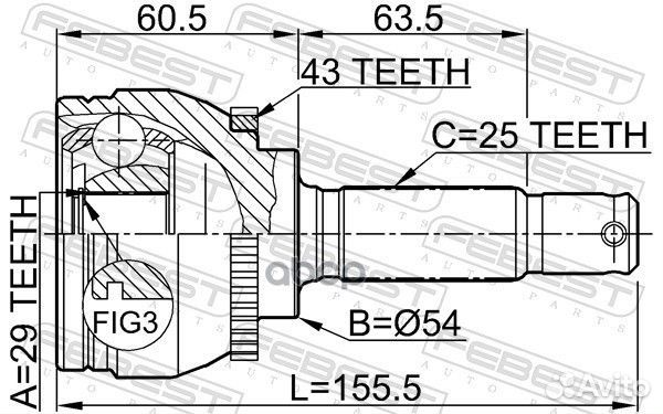 ШРУС наруж.ком/кт ABS 43z 0410-DA2A43 Febest