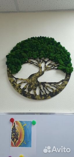 Панно из дерева и мха, диаметр 60