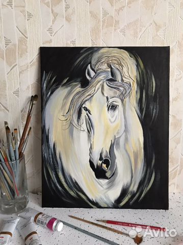 Картина маслом белая лошадь