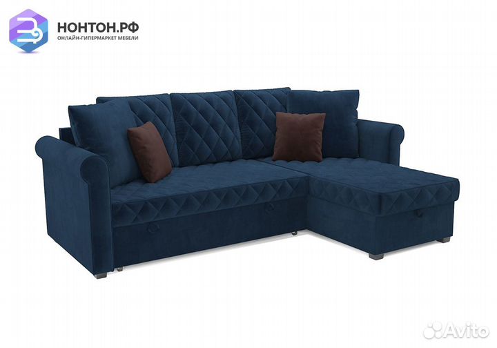 Угловой диван дельфин Берлин велюр темно-синий