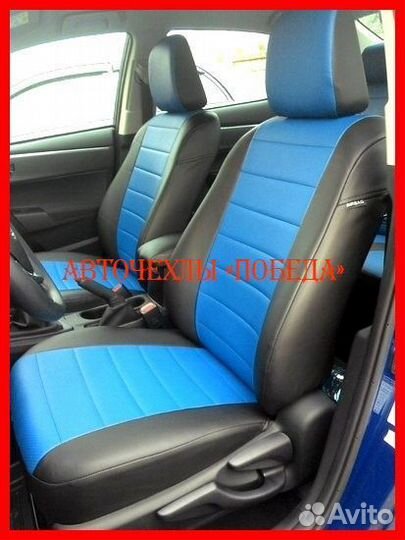 Чехлы Toyota Corolla 11 из экокожи чёрно-синие