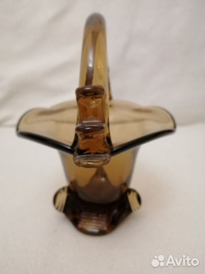 Ваза-корзинка стекло СССР (медово-карамельное)