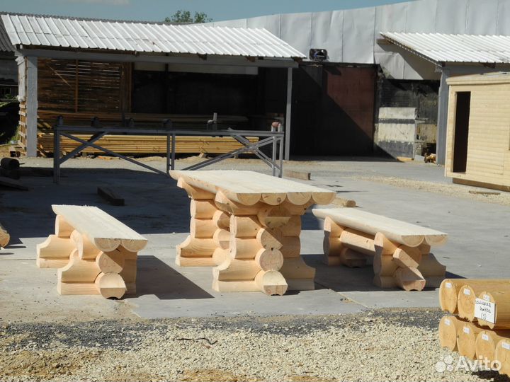 Сруб Стола с лавками из оцилиндрованного бревна