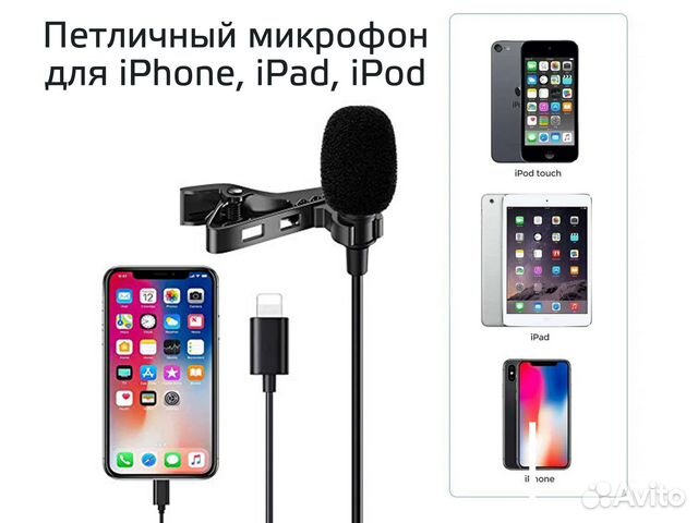 Микрофон петличка для iPhone, iPad, iPod