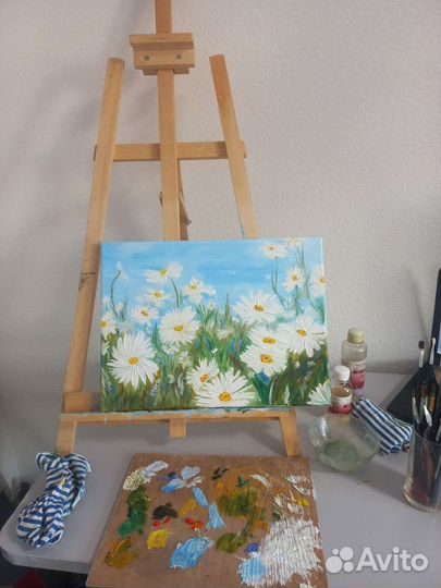 Картина маслом на холсте 30 на 40 ромашки