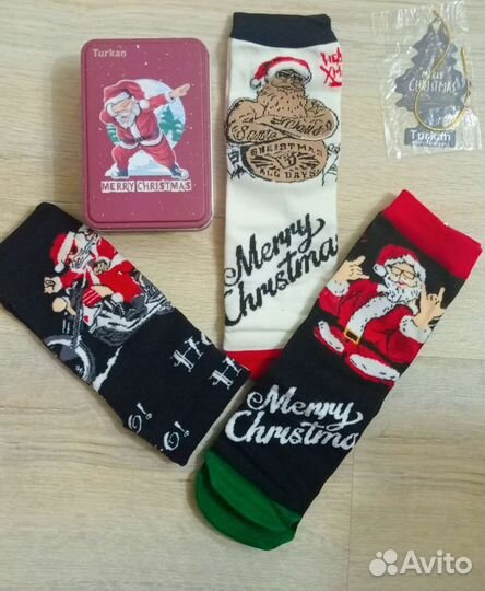 Новогодние носки, мужские,женские, в метал коробке