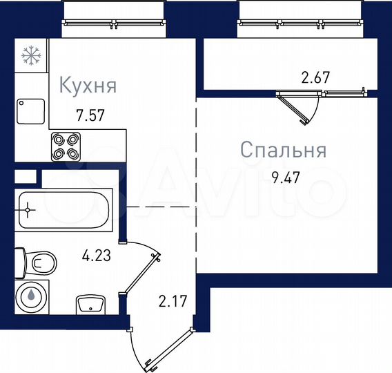 1-к. квартира, 26,1 м², 2/19 эт.