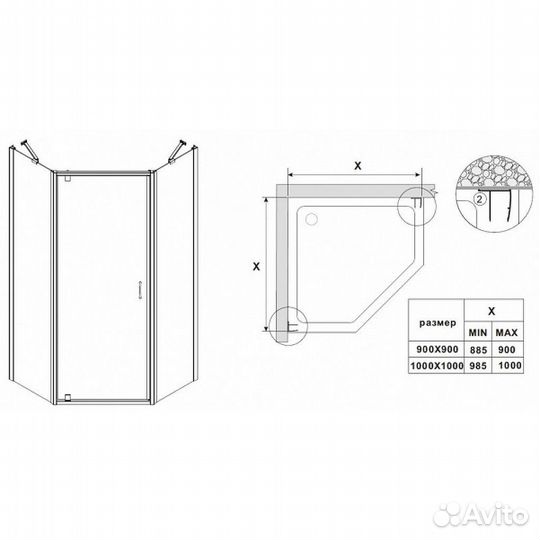 Душ. Стенка Azario 100cm Dallas az-112p 100*100