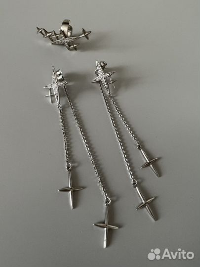 Серьги и кафф Miestilo серебряные