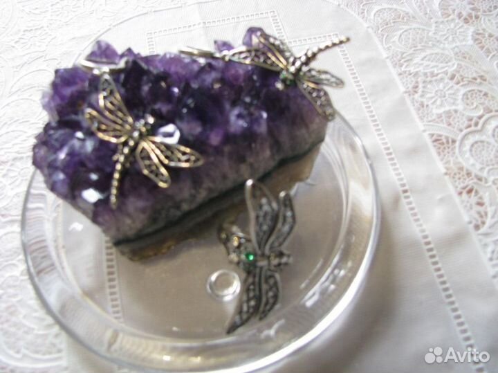 Серебряныe серьги и кольцо Стрекозы