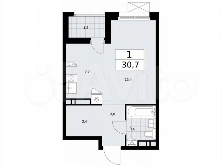 Квартира-студия, 30,7 м², 10/12 эт.