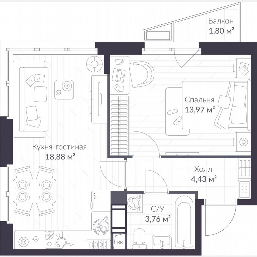 1-к. квартира, 41,6 м², 7/11 эт.