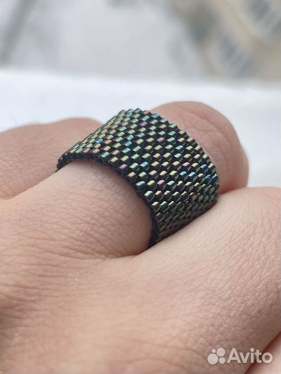Кольцо из японского бисера, широкое