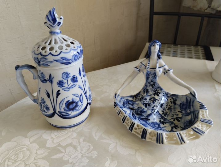 Авторский фарфор гжель, статуэтка, кружка, посуда