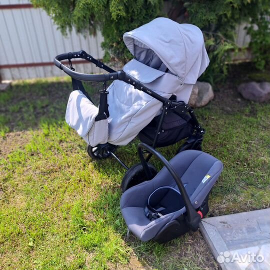 Коляска 3 в 1 indigo+люлька экокожа