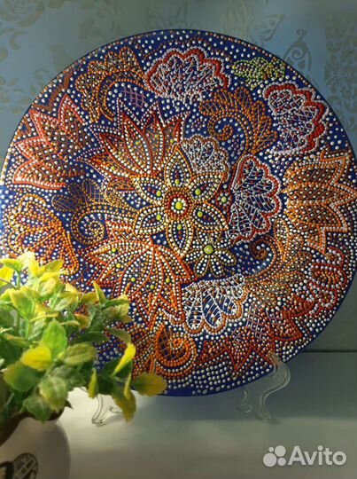 Тарелка точечная роспись акриловыми красками