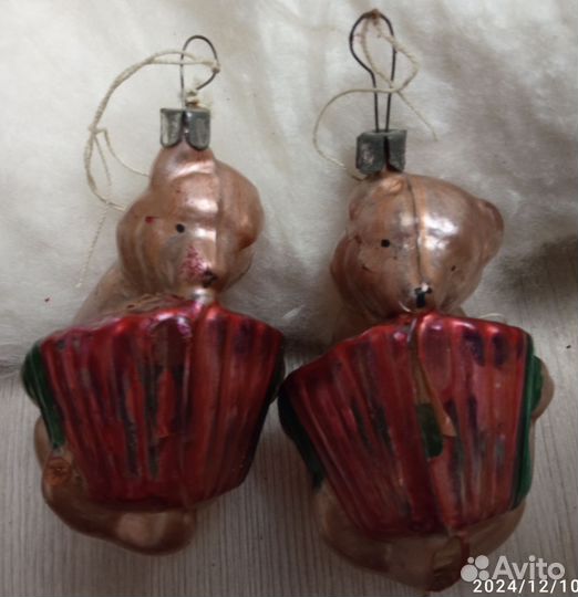 Елочные игрушки СССР медведи с гармошкой