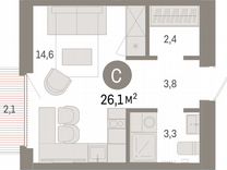 Квартира-студия, 26,1 м², 3/9 эт.