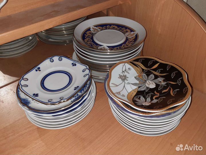 Блюдца 18.5, 16, 15.5см Гжель Вербилки Дулево Таре