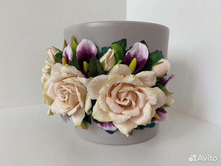 Кружка с розами из полимерной глины