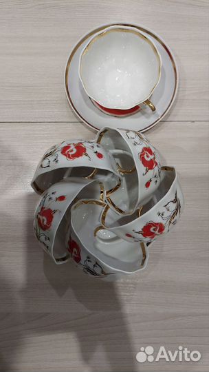 Чайный сервиз дулево фарфор красные маки