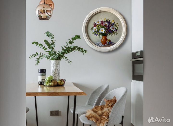 Картина на холсте в раме круглая D-36 см