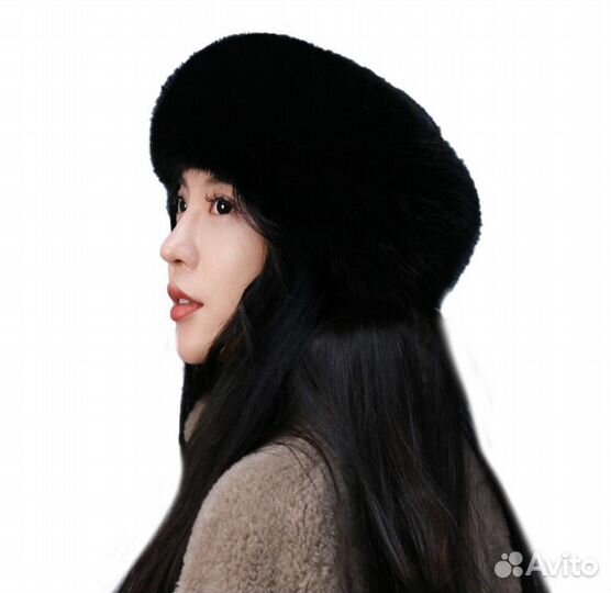 Меховая повязка на голову черная
