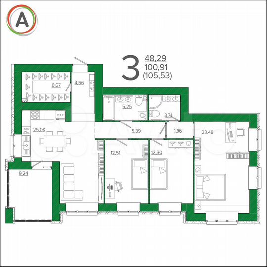 3-к. квартира, 106,7 м², 7/10 эт.