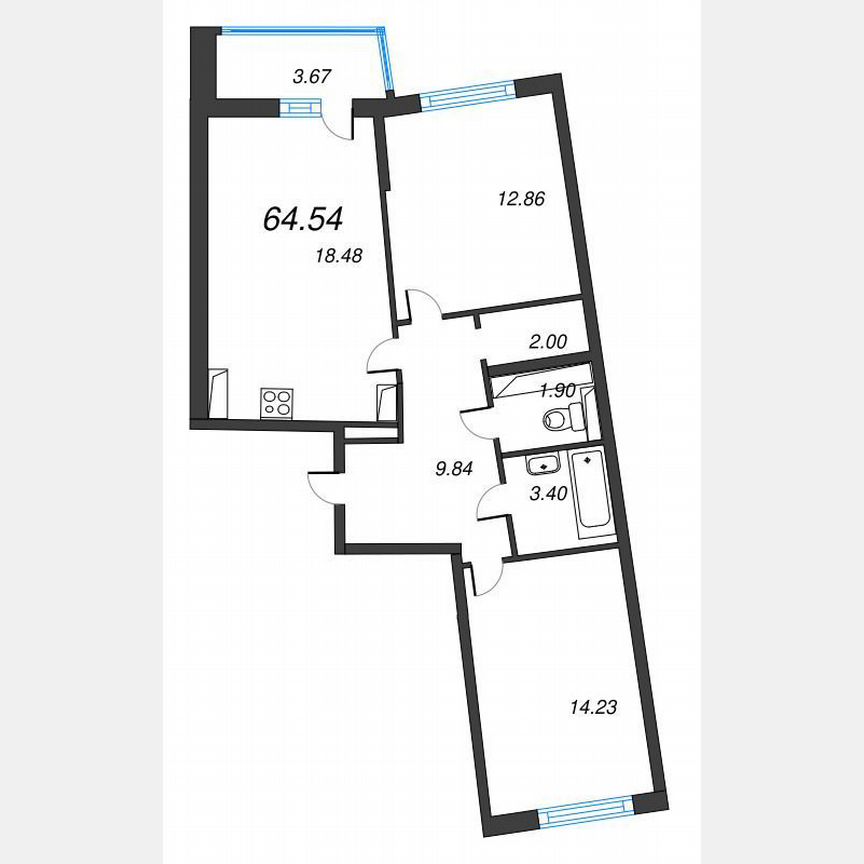 2-к. квартира, 66,4 м², 16/22 эт.