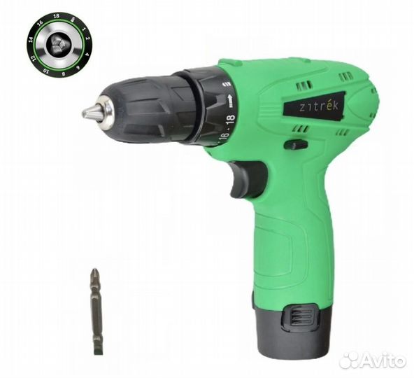 Шуруповёрт Zitrek Green, АКБ-2шт,зу,бита,кейс