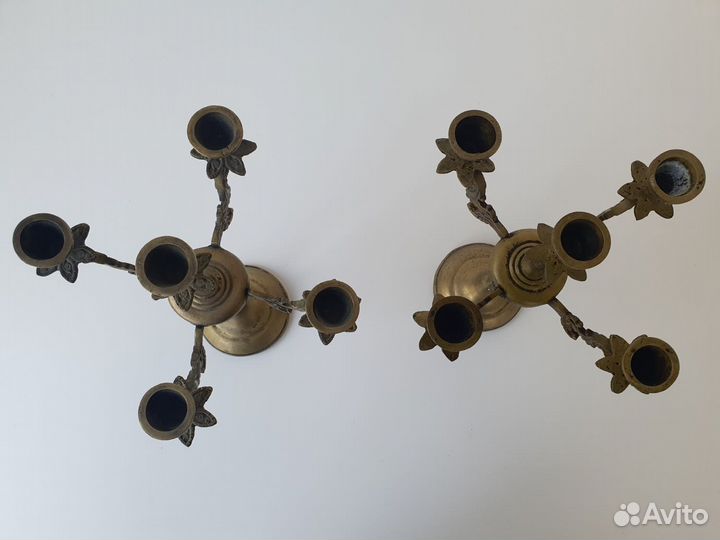 Старинные 2 подсвечника бронза\латунь на 5 свечей