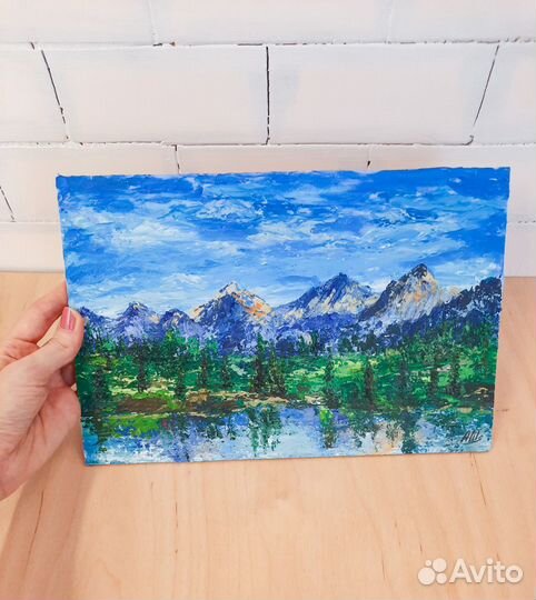Картина горы Пейзаж Этюд горное озеро Мастихин