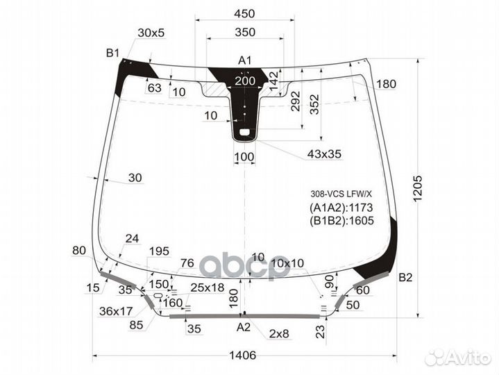 Стекло лобовое + дд peugeot 308 3/5D 08-14 308