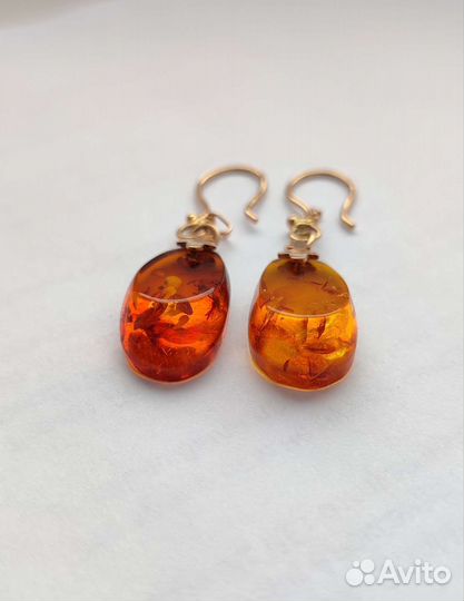 Золотые серьги с янтарем СССР